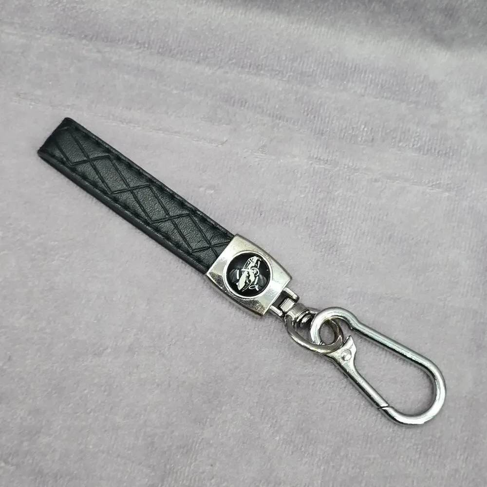 Black Faux Leather Quilt Silver Clip Hook Keychain Escalade Car‎ Accessories